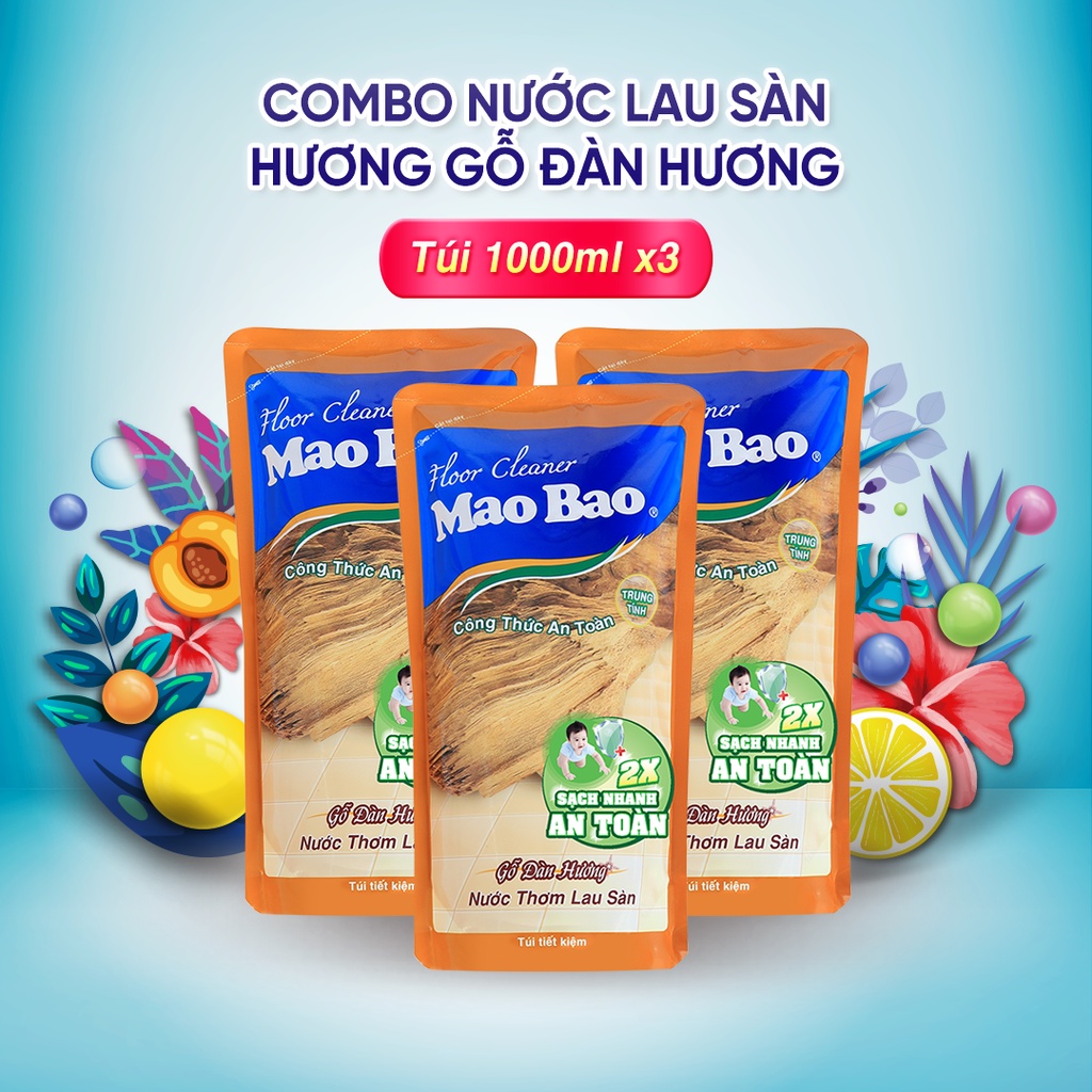 Nước Lau Sàn Mao Bao Hương Gỗ Đàn Hương Bộ 3 Túi 1000ml/túi