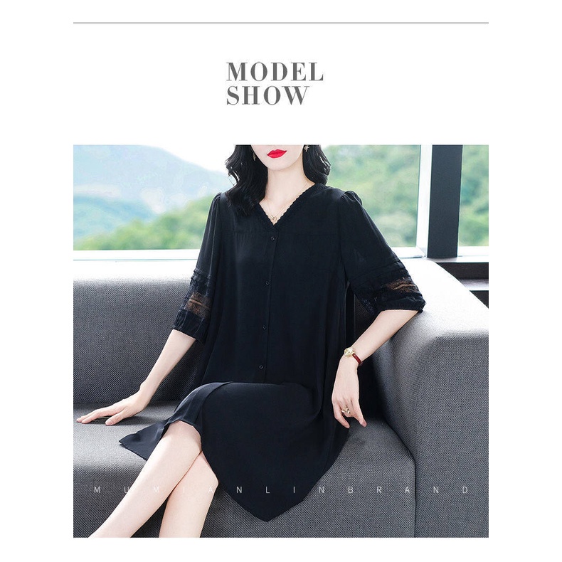 Đầm Lửng Dáng Rộng Màu Đen Thời Trang Mùa Hè Cho Nữ