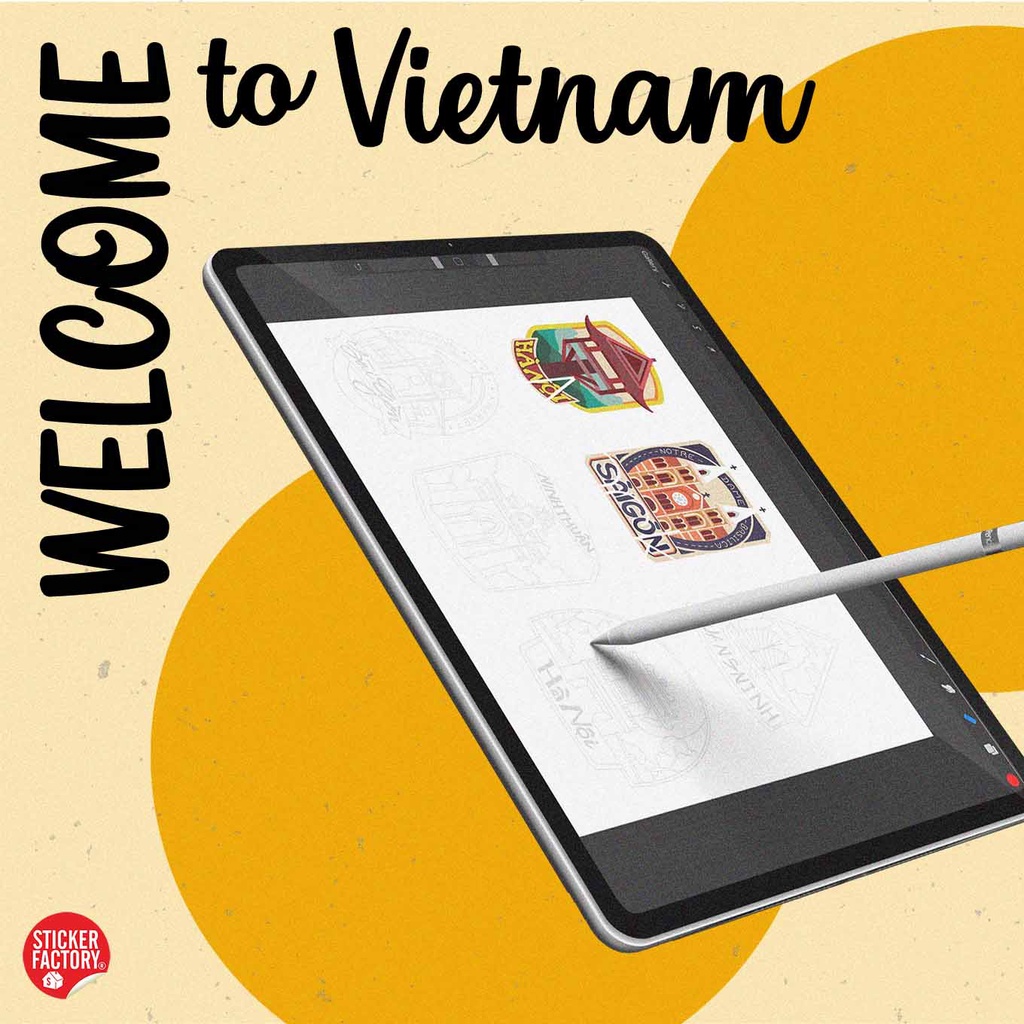 Welcome to Vietnam - Set 100 sticker decal hình dán nón bảo hiểm, laptop, xe máy, ô tô - STICKER FACTORY