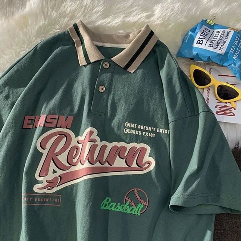 IELGY Áo thun polo tay ngắn phong cách thời trang retro dành cho nữ