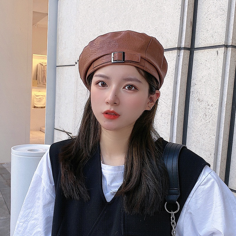 Nón da beret Mũ da nồi bóng Họa sĩ Thiết kế Retro Phong cách Cổ điển Ulzzang Hàn Quốc