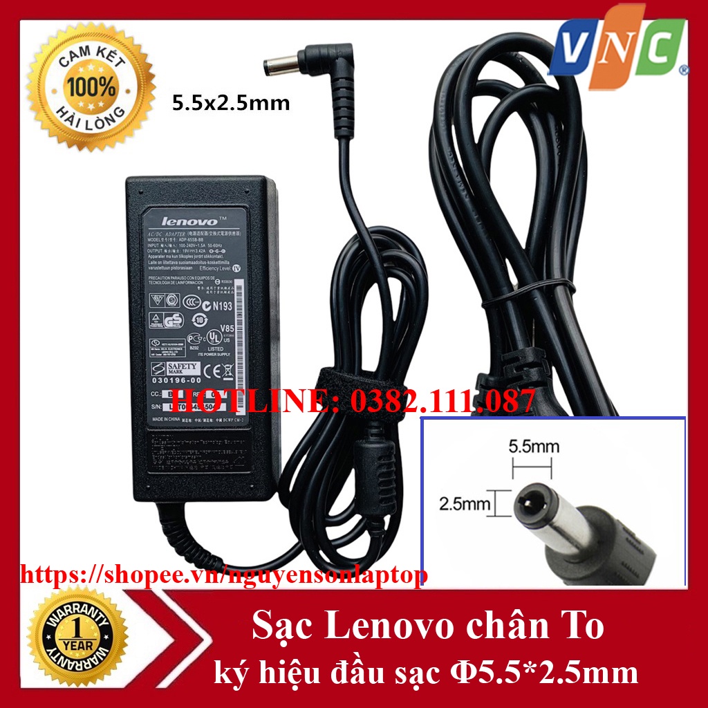 Sạc Laptop LENOVO 19V – 3.42A – 65W NEW 100%