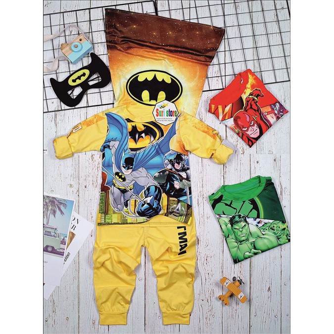 Quần áo trẻ em siêu anh hùng in 3D kèm choàng SAMKIDS - phiên bản 2020