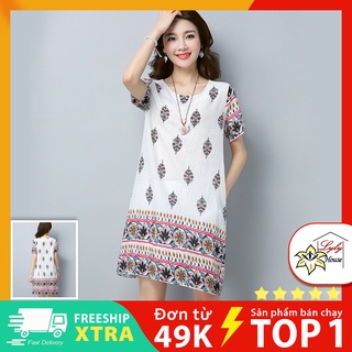 Đầm suông dành cho người mập bụng - Họa tiết thổ cẩm