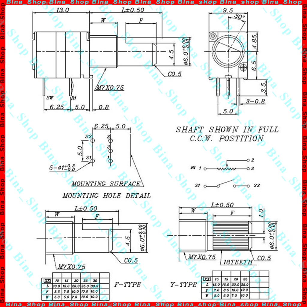 Biến trở volume / Chiết áp RK097NS RV097NS đơn 5 chân