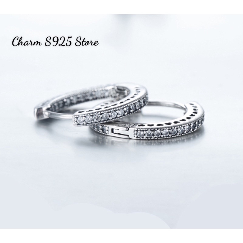 Bông tai charm pan đính đá trắng bạc s925 cao cấp