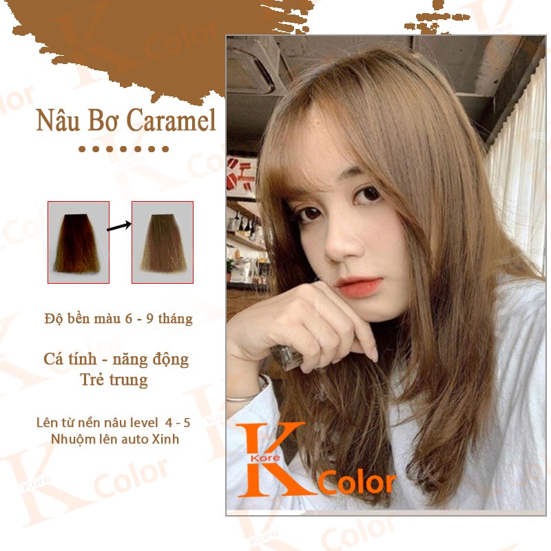 Thuốc nhuộm tóc Nâu Bơ Nâu Caramel không tẩy sử dụng tại nhà nhiều thảo dược giá rẻ Kcolor