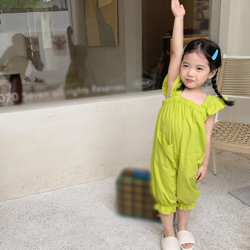 Áo liền quần viền nhún bèo thời trang mùa hè dễ thương dành cho bé gái 90-130CM