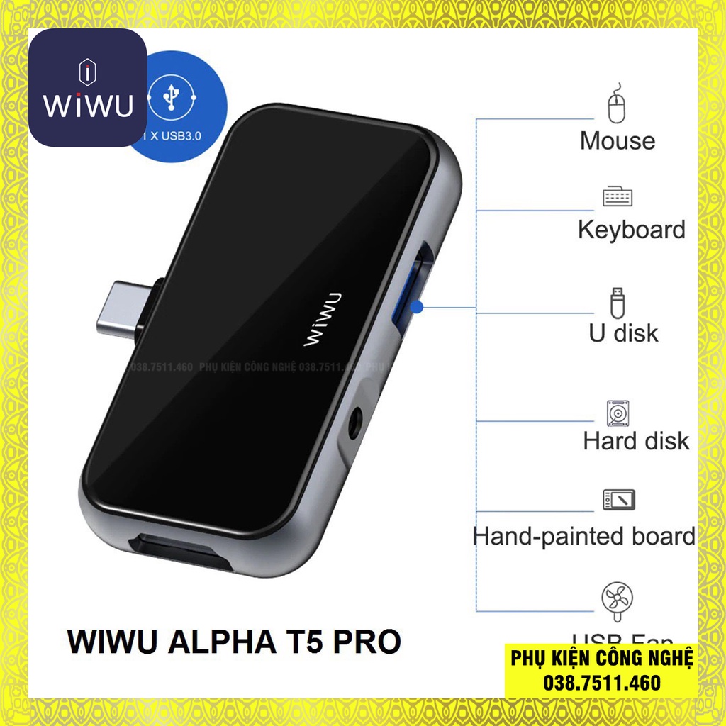 HUB adapter chuyển đổi 4-in-1 WIWU Alpha T5 Pro hỗ trợ macbook