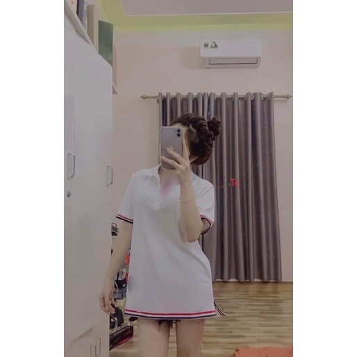 Áo polo trơn viền đỏ trắng xẻ gấu TC12