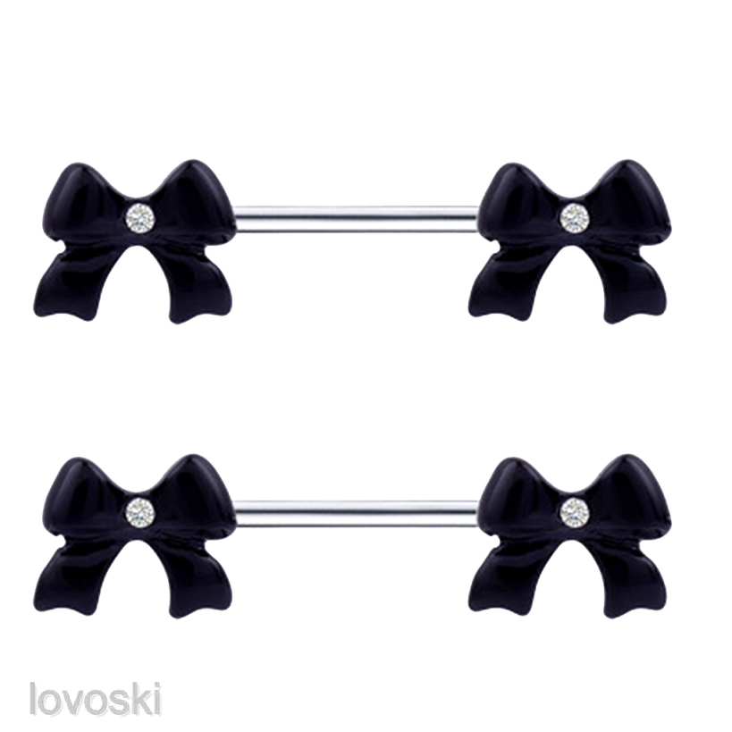 Set 2 Khuyên Nhũ Hoa Hình Nơ Bằng Thép Không Gỉ 14g