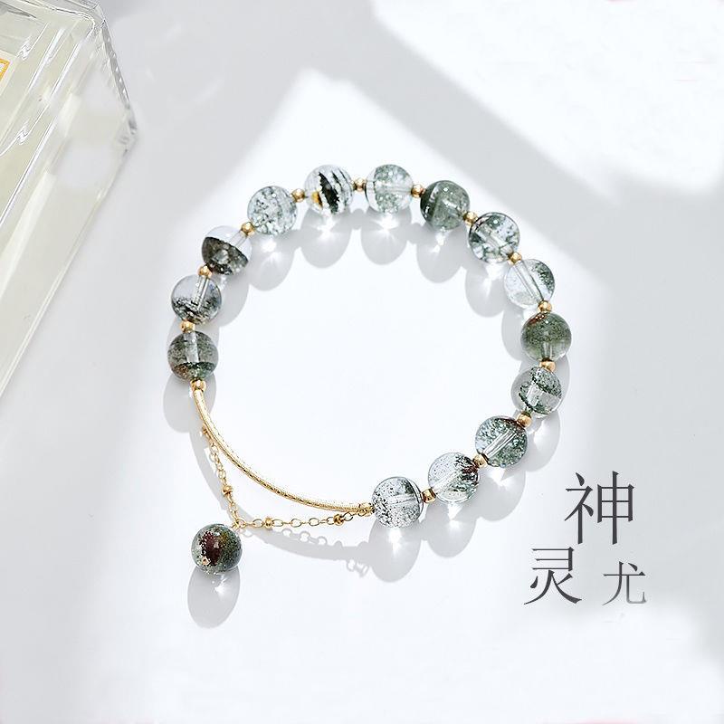 Vòng tay xâu hạt đá xanh lá tự nhiên may mắn dành cho nữ