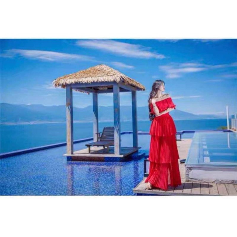 Đầm Maxi Trễ Vai Dập Ly Tầng | BigBuy360 - bigbuy360.vn