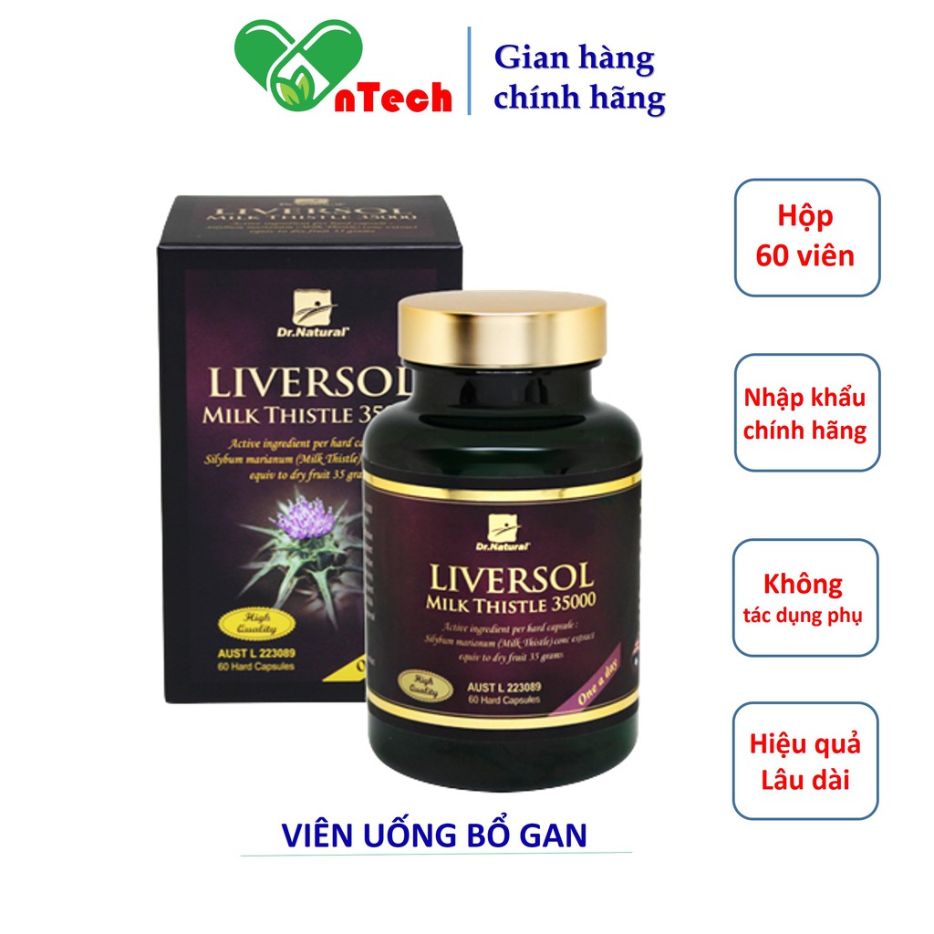 Viên uống bổ gan Dr.Natural LiverSol Milk Thistle Tăng cường chức năng gan mát gan giải độc hạ men gan hộp 60viên