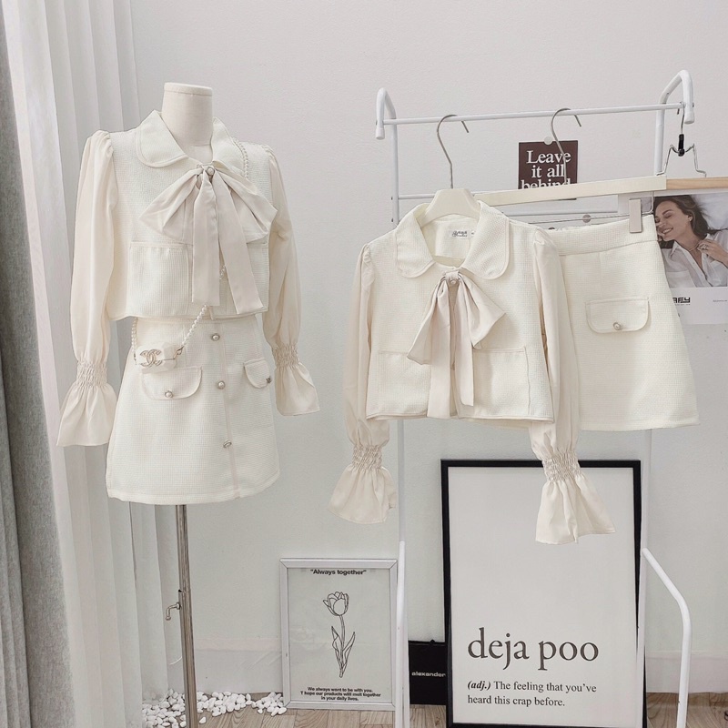 SET DẠ CROPTOP PHỐI CHÂN VÁY DÁNG NGẮN NỮ