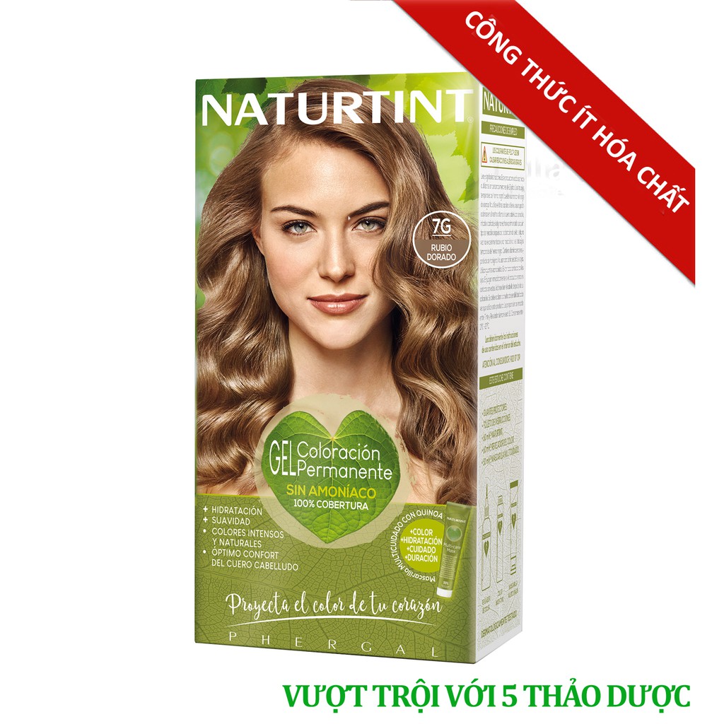 [Màu vàng hoe 7G] Gel nhuộm, dưỡng tóc với 5 thảo dược Naturtint chính hãng Tây Ban Nha