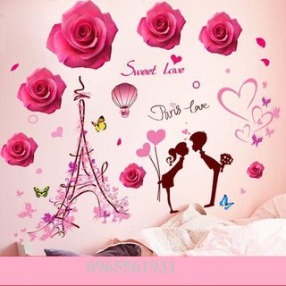Decal Dán Tường Combo Hoa Hồng Và PARIS
