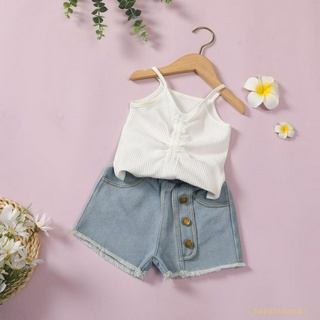 Set Áo 2 Dây Cổ Chữ V Và Quần Short Denim Cho Bé Gái 18 Tháng - 6 Tuổi