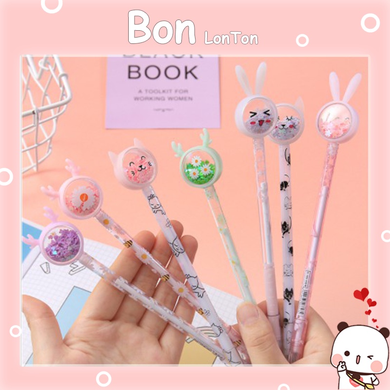 Bút Viết Gel Tai Mèo, Tai Thỏ Kim Tuyến Nhũ Lấp Lánh Nhiều Màu Giá Rẻ Bút Bi Văn Phòng Phẩm Tiện Lợi