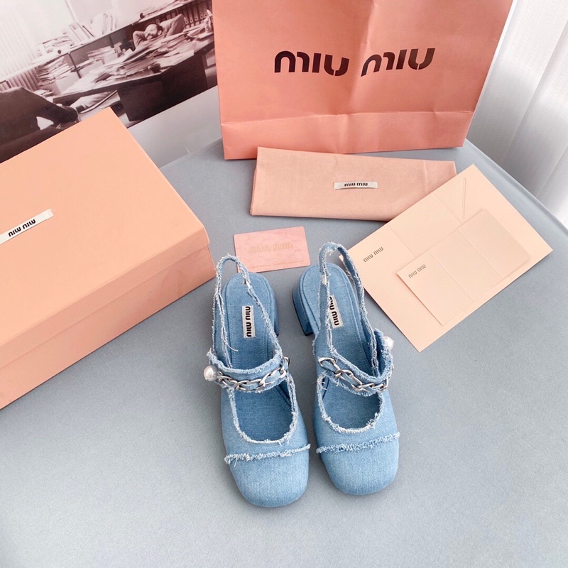 Giày nữ gót cao 4cm/7cm quai đính ngọc tr mẫu mới 2022 thương hiệu MiuMiu cao cấp