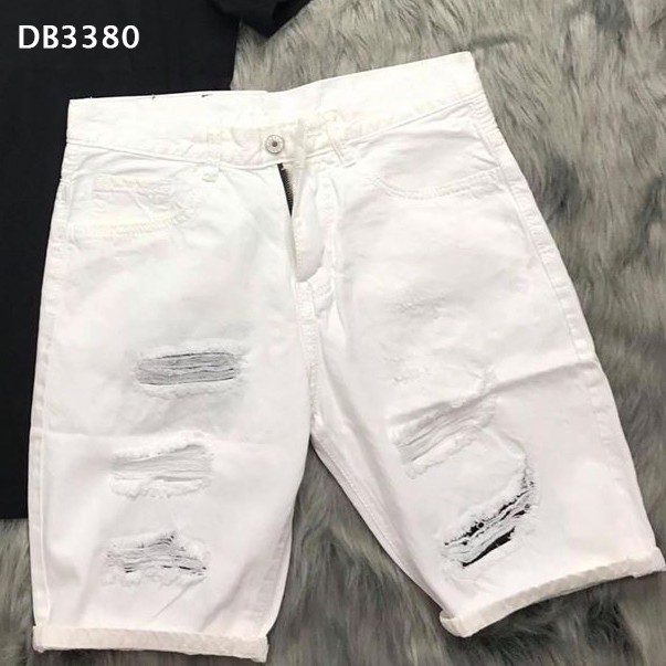 Quần short jean nam, quần sọt jean nam hai màu trắng đen phối rách phong cách trẻ trung dễ phối đồ