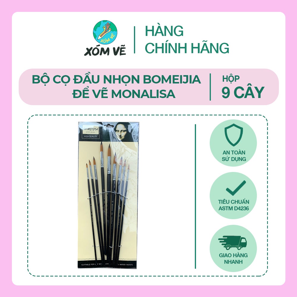 [XÓM VẼ] Bộ cọ Keep Smiling Bomega đầu tròn, đầu dẹt cán dài