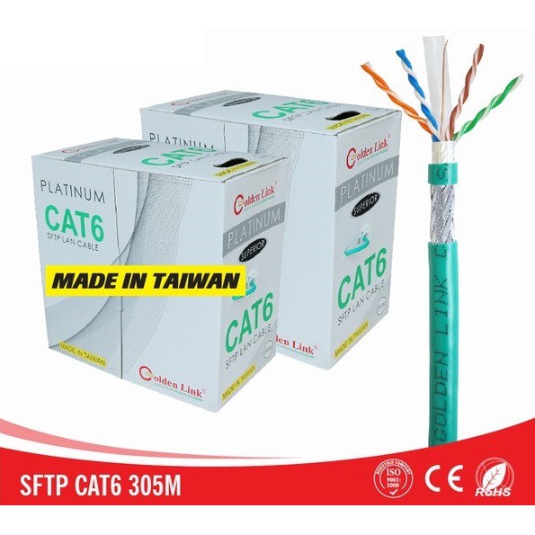 Cáp mạng Golden Link SFTP CAT6 Chống Nhiễu ( Bấm sãn 2 đầu 10M, 15M, 25M, 35M, 50M)