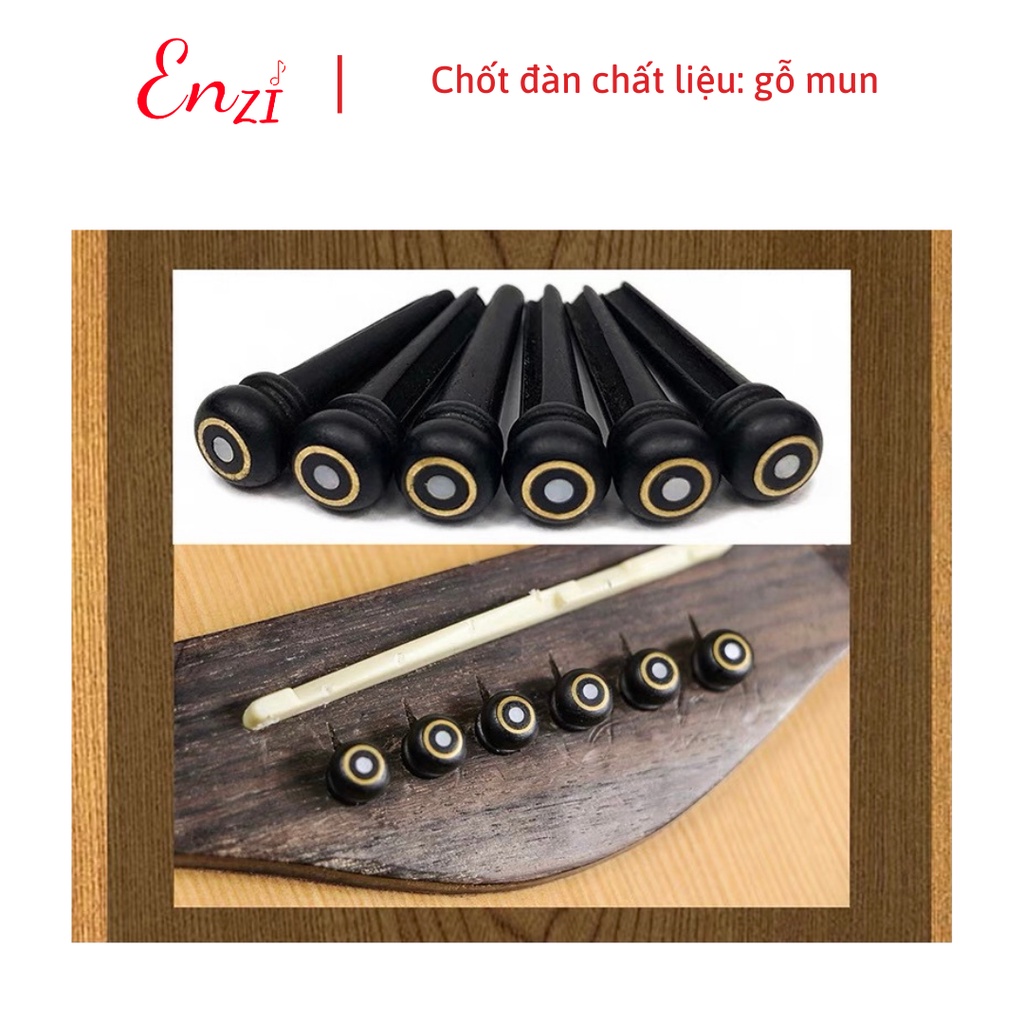 Chốt dây đàn guitar đồng thau nguyên khối đính ngọc chốt xương bò gỗ mun cao cấp Enzi