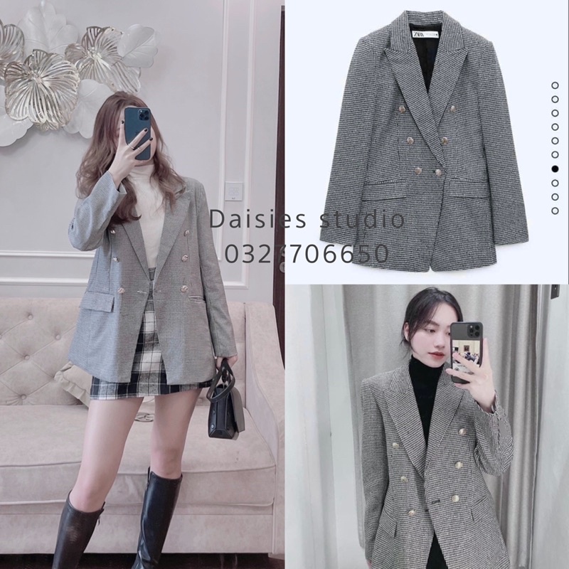 Áo Vest 2 Lớp Cúc Đồng Za Ra Xuất Dư (Hình Thật) Áo Khoác Blazer Form Rộng