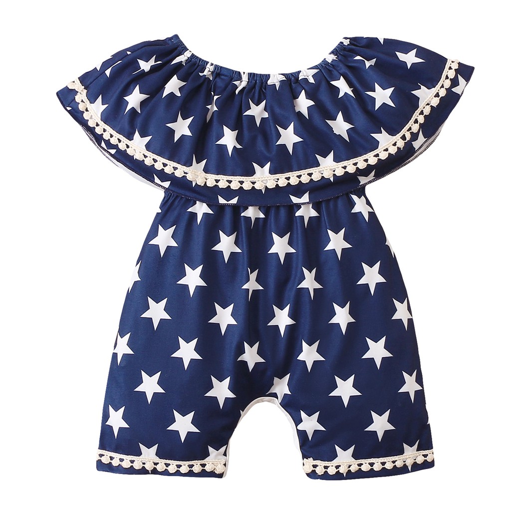 Áo liền quần MIKRDOO kiểu lá sen hoạ tiết ngôi sao thời trang mùa hè cho bé yêu