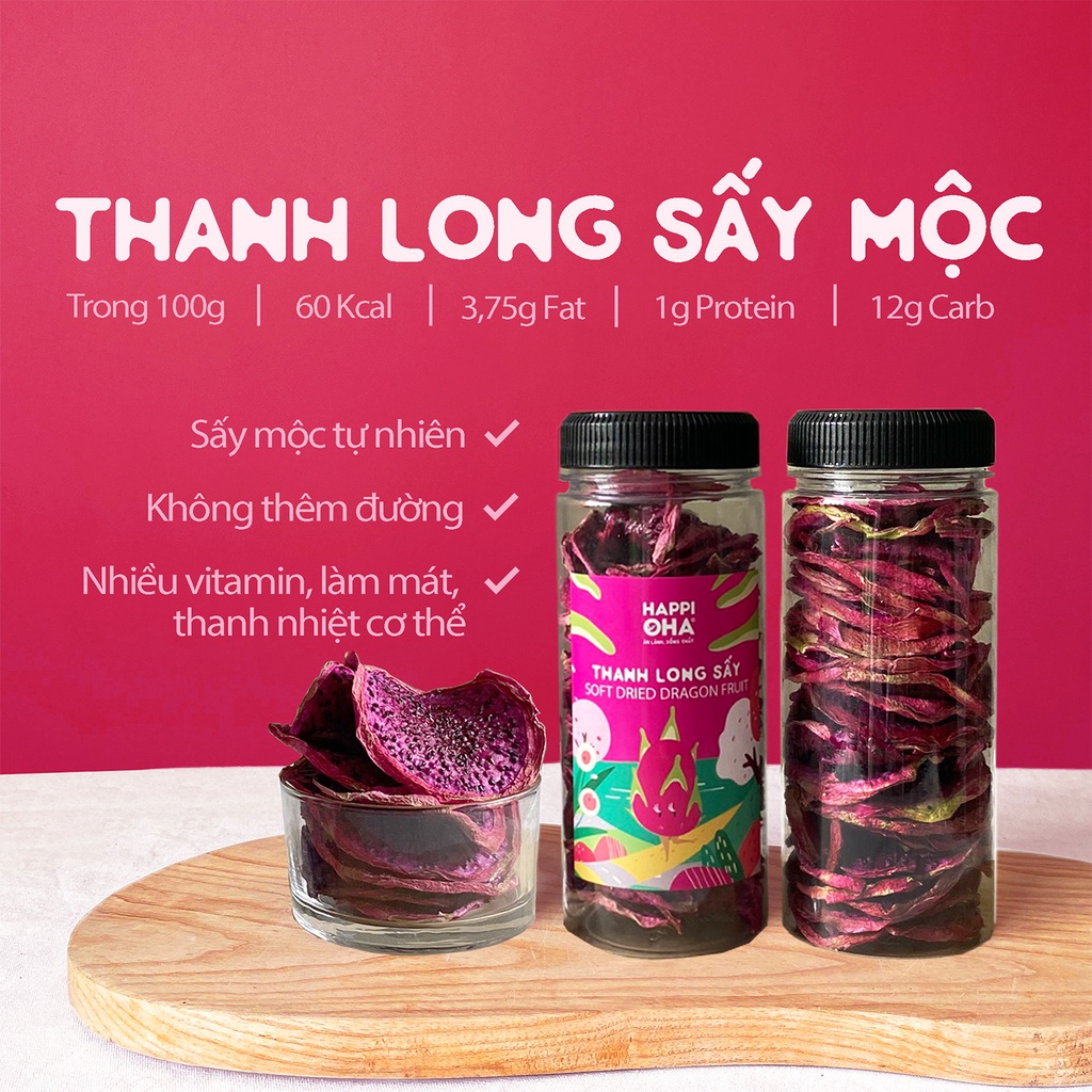 Thanh Long Sấy Mộc Không Đường Tinh Luyện - Eat Clean, Giảm Cân 200g HAPPI OHA