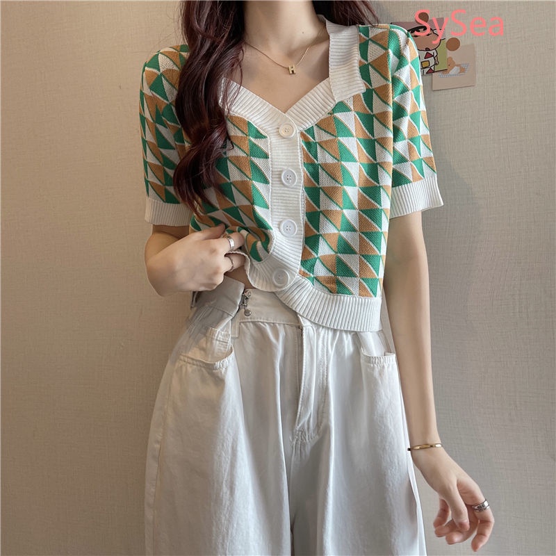 Áo Dệt Kim Ngắn Tay Thời Trang Retro thời trang Hè Cho Nữ