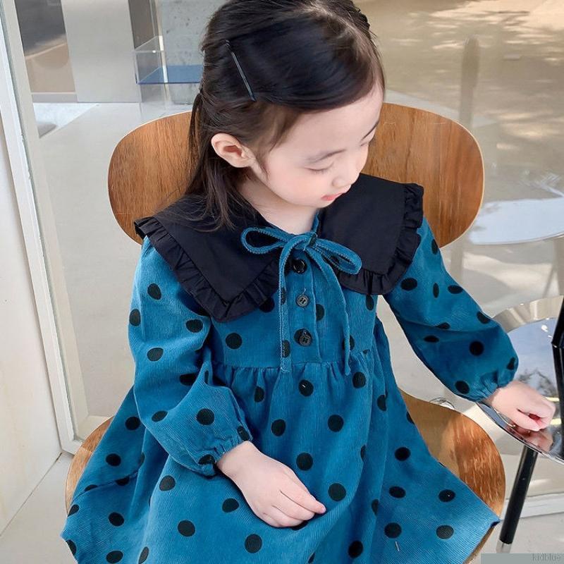 Đầm công chúa tay dài họa tiết chấm bi xinh xắn dành cho bé gái