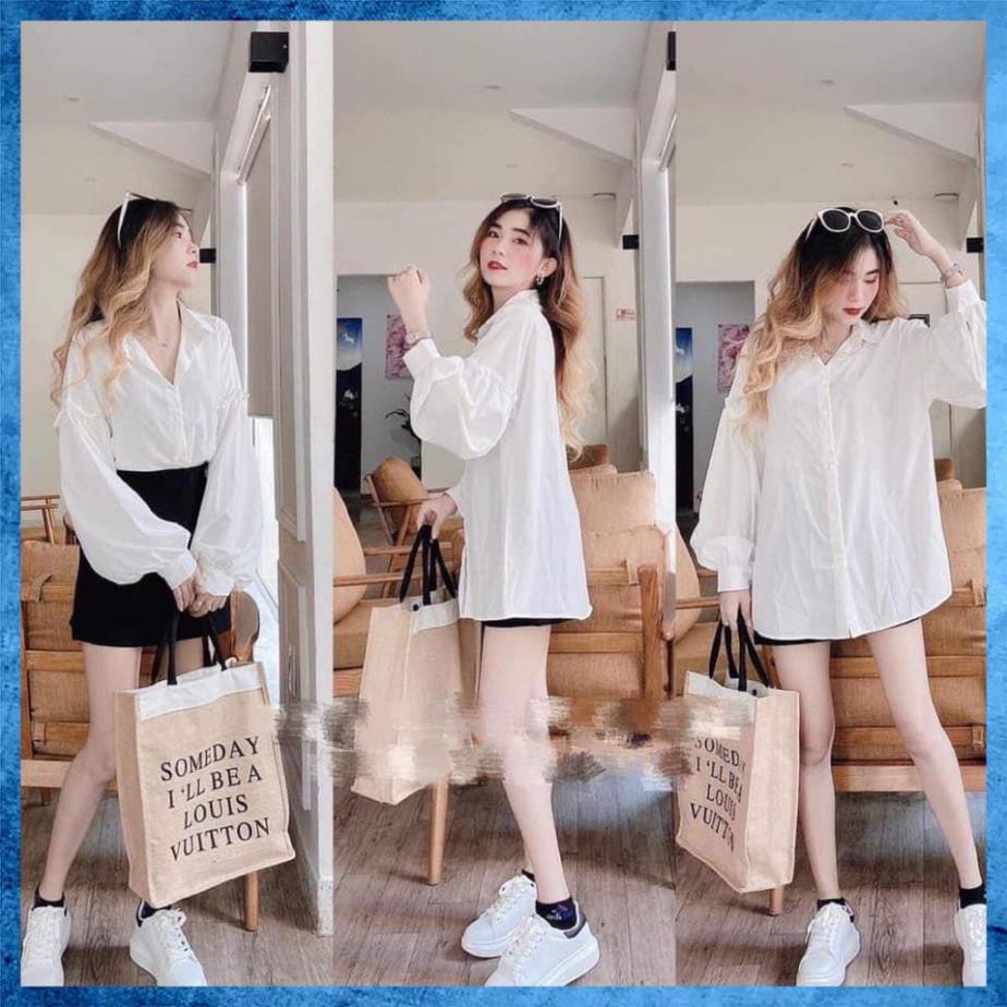 [Freeship] [Siêu Xinh] Áo Sơ Mi Trắng Nữ Dài Tay Forrm Rộng Phối Tay Bèo Chất Thô Lụa Mềm Giá Rẻ | BigBuy360 - bigbuy360.vn