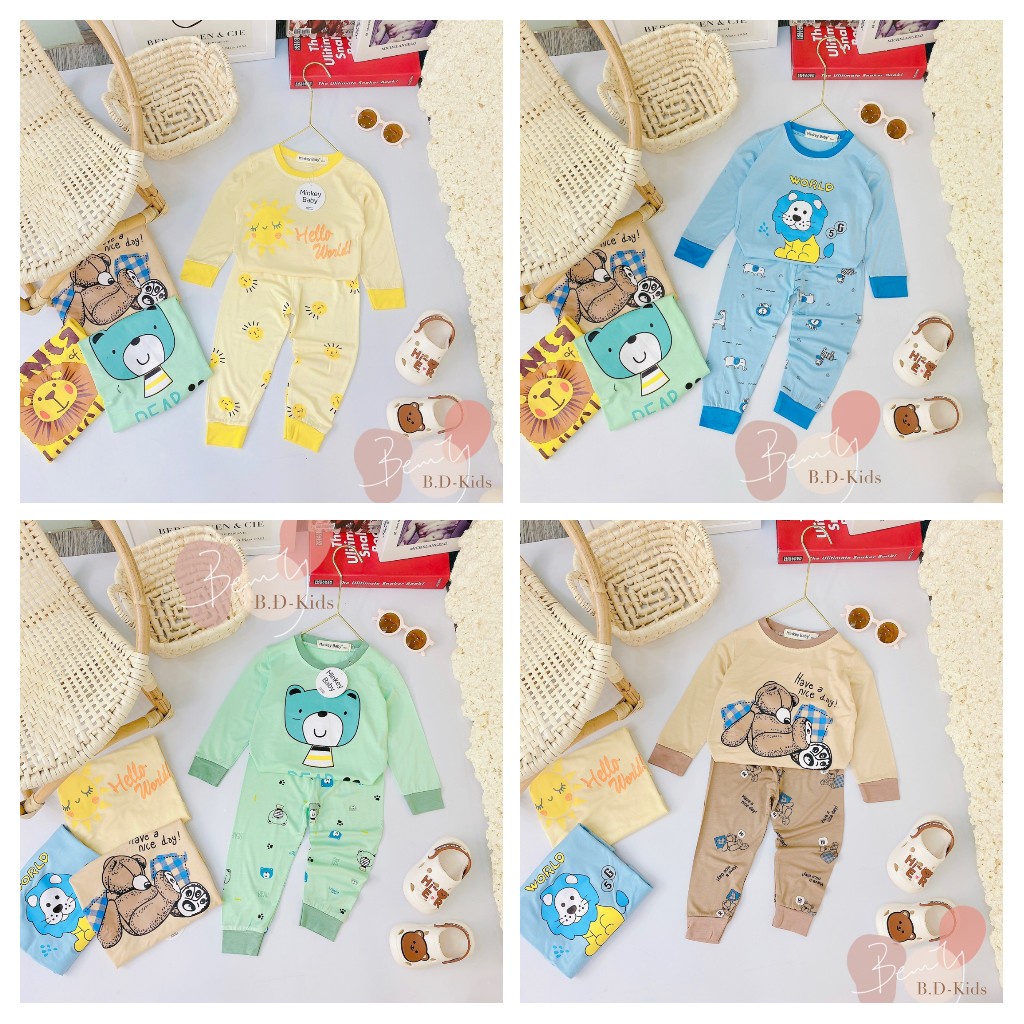 SALE BỘ THUN LẠNH MINKY MOM  DÀI TAY IN HÌNH DỄ THƯƠNG CHO BÉ CAO CẤP SIZE 8-28KG(DTV)