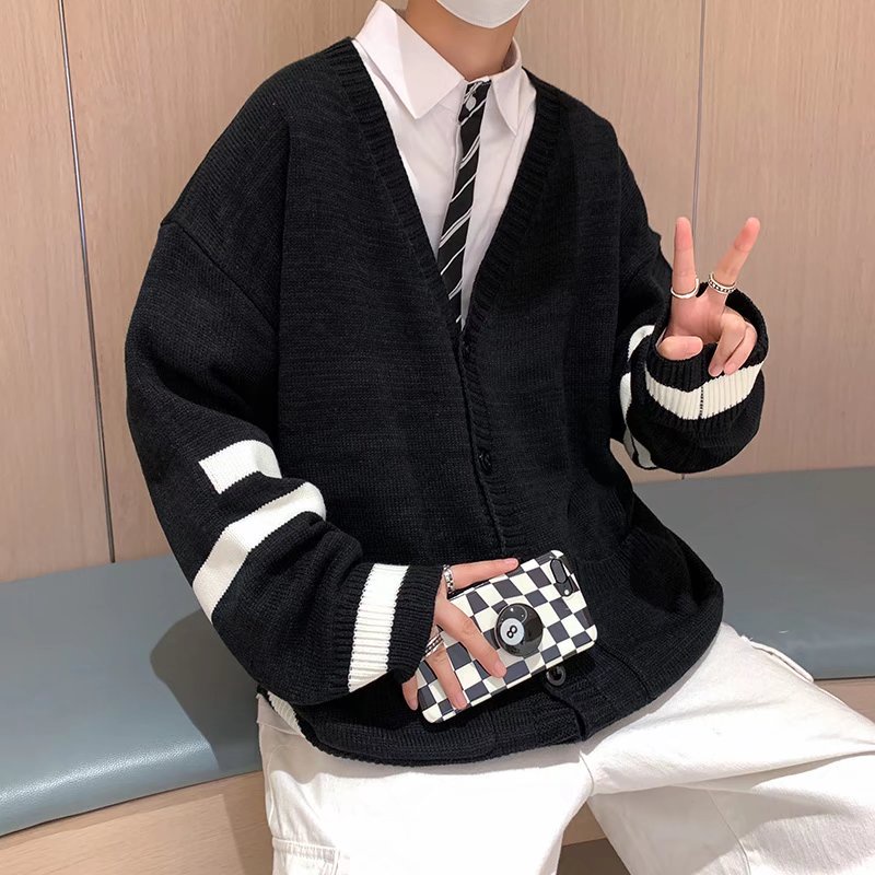 Áo khoác cardigan dệt kim tay dài cổ chữ v dáng rộng thời trang thu đông dành cho nam