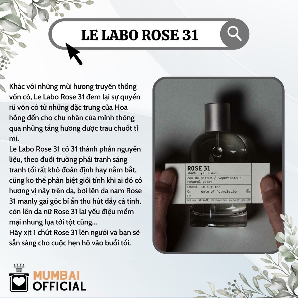 Nước hoa Unisex Labo Another 13, Santal 33, Bergamote 22, The Noir 29, Rose 31, Vetiver 46, Dầu thơm lưu hương lâu