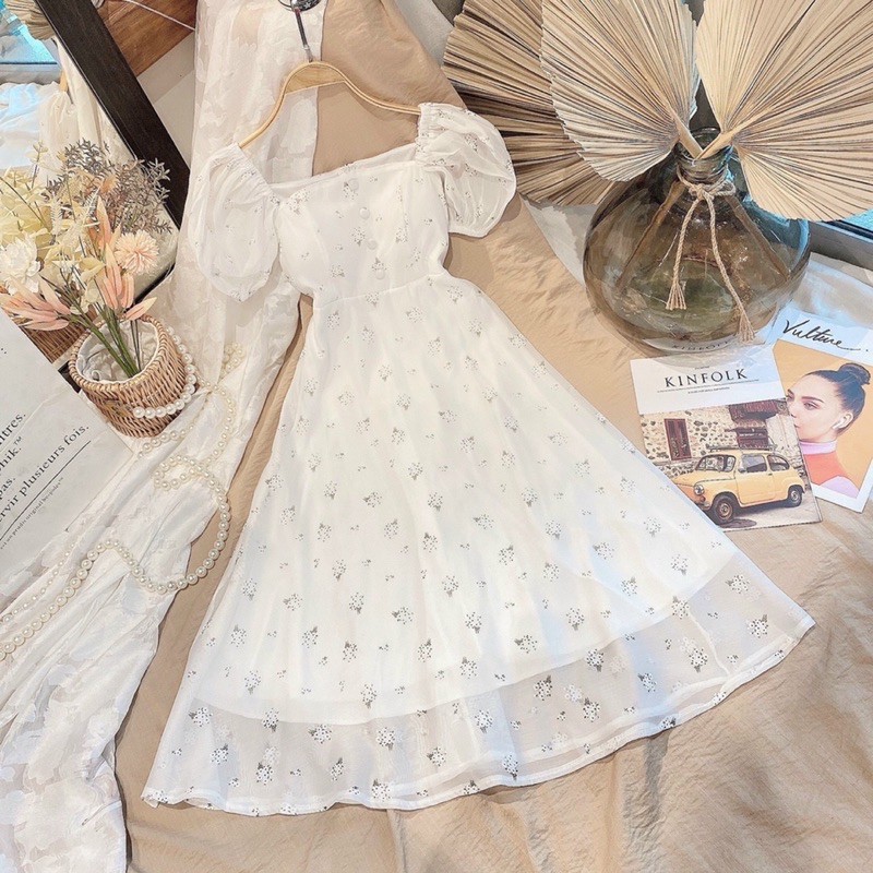 Váy hoa trắng nút bọc(Sẵn tại shop ) | BigBuy360 - bigbuy360.vn