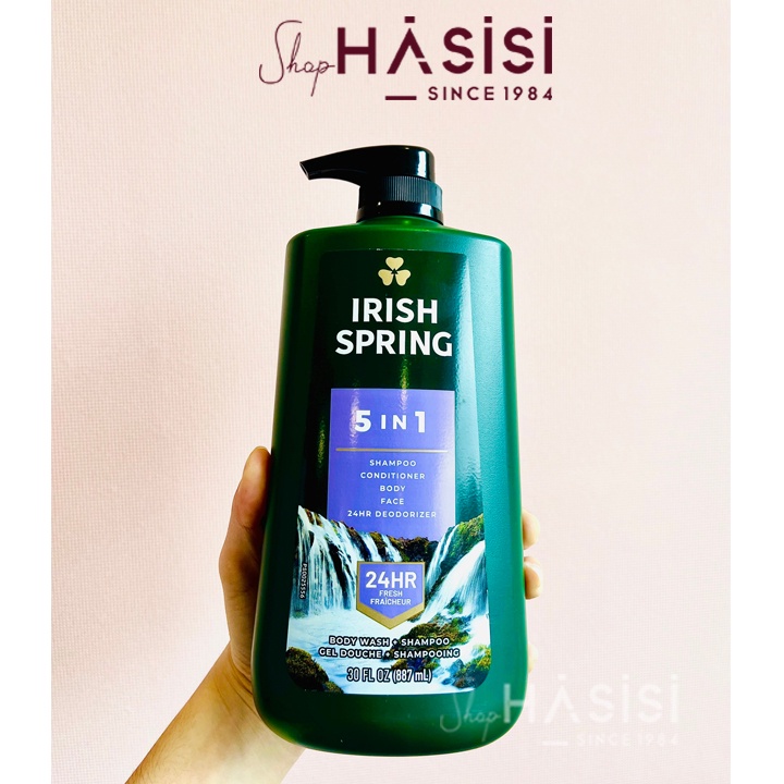Gel Tắm Gội Xả Rửa Mặt IRISH SPRING - 5in1 Shampoo Conditioner Body Face 887ml