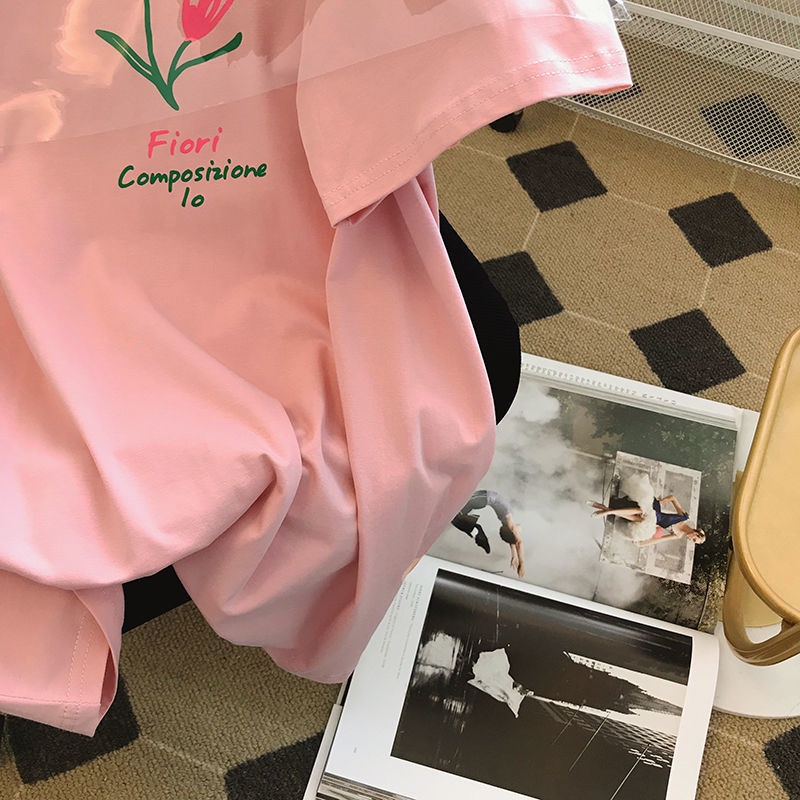 Áo Thun Tay Ngắn Hoạ Tiết Hoa Tulip Thời Trang Mùa Hè Cho Phái Nữ