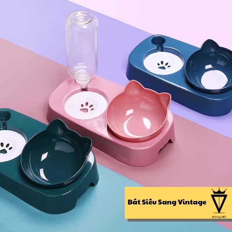 BÁT ĂN KÈM BÌNH NƯỚC TỰ ĐỘNG CHO CHÓ MÈO