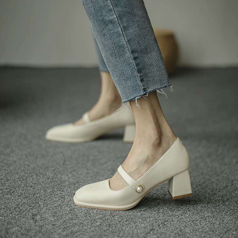 Giày gót vừa IELGY đính ngọc trai phong cách cổ tích thời trang cho nữ
