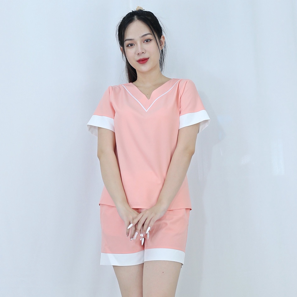 Đồ ngủ nữ mặc nhà D11 HỒNG PHẤN CỔ TIM  set pijama tay ngắn quần ngắn Thoải Mái Nhẹ Nhàng