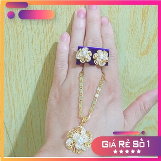 Sét Dây Chuyền Bông Tai Hoa Mai Mạ Vàng 18K Cao Cấp 3 màu xanh , đỏ, trắng