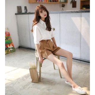 SET : SƠ MI TRẮNG+SHORT NÂU ULZZANG