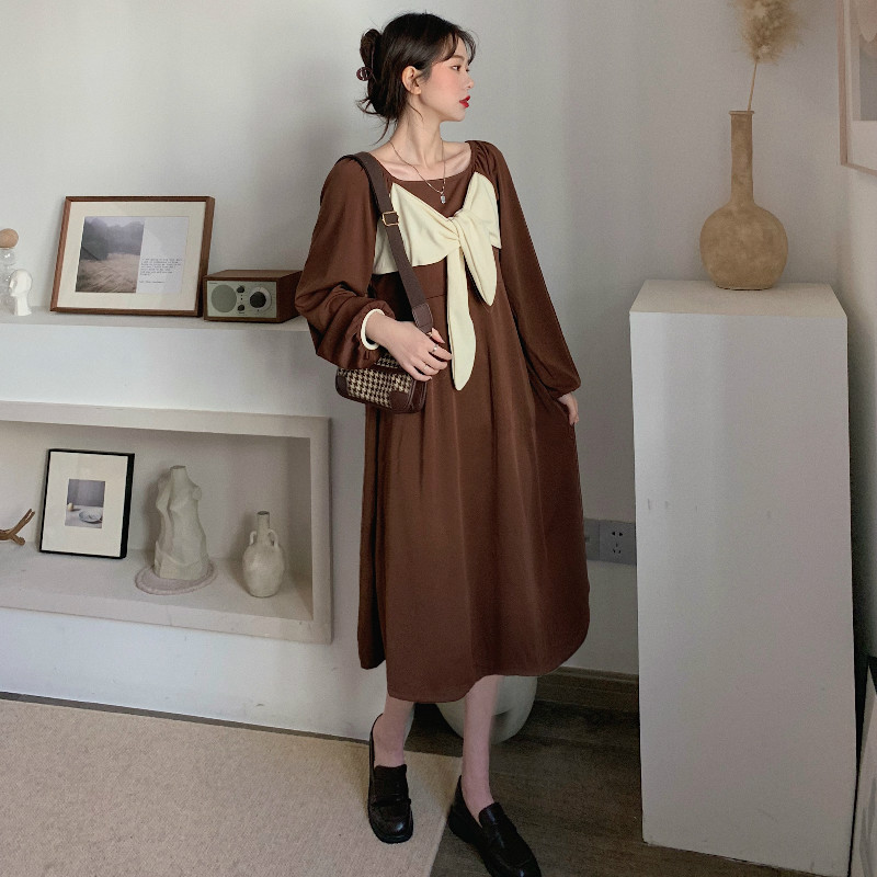 SUXI Đầm Midi Cổ Vuông Phối Nơ Xinh Xắn Theo Phong Cách Hàn Quốc Dành Cho Nữ