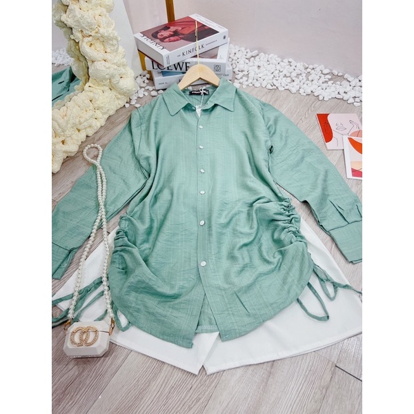 [ 𝐅𝐑𝐄𝐄 𝐒𝐇𝐈𝐏 ] SET SƠ MI XANH RÚT HÔNG MIX QUẦN SOOC TRẮNG HÀNG L1