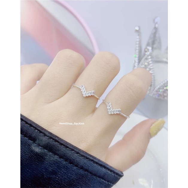 Nhẫn Bạc Trái tim đính đá chữ nhật, nhỏ nhắn xinh xắn, tinh tế long lanh Mainomi Shop Bạc Xinh