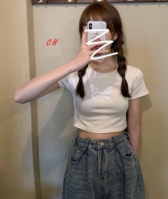 CH12 Áo croptop bướm cánh rỗng phản quang