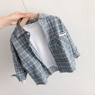 Long Sleeve Cotton Linen Shirt With Plaid Pattern Spring Autumn Fashion For Boys 2021